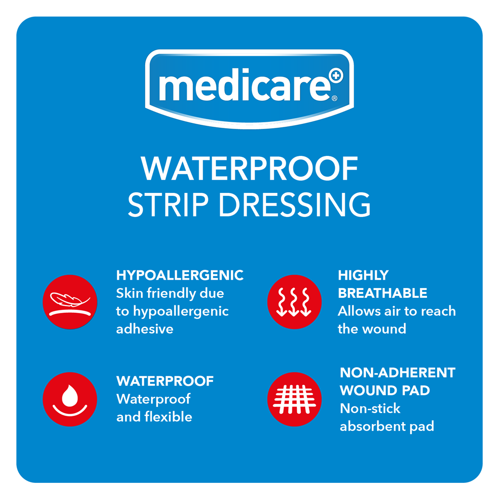 MEDICARE WATERPROOF STRIP 6CM X 10CM (DISPLAY OF 10)