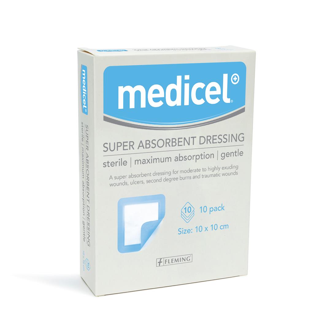 MEDICEL SUPER ABSORBENT PAD 10CM X 10CM (BOX OF 10)