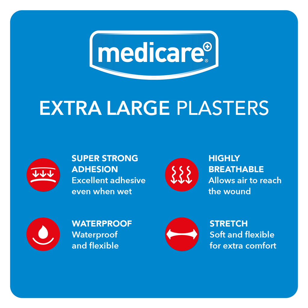 MEDICARE EXTRA LARGE WATERPROOF PLASTERS 30'S (DISPLAY OF 10)