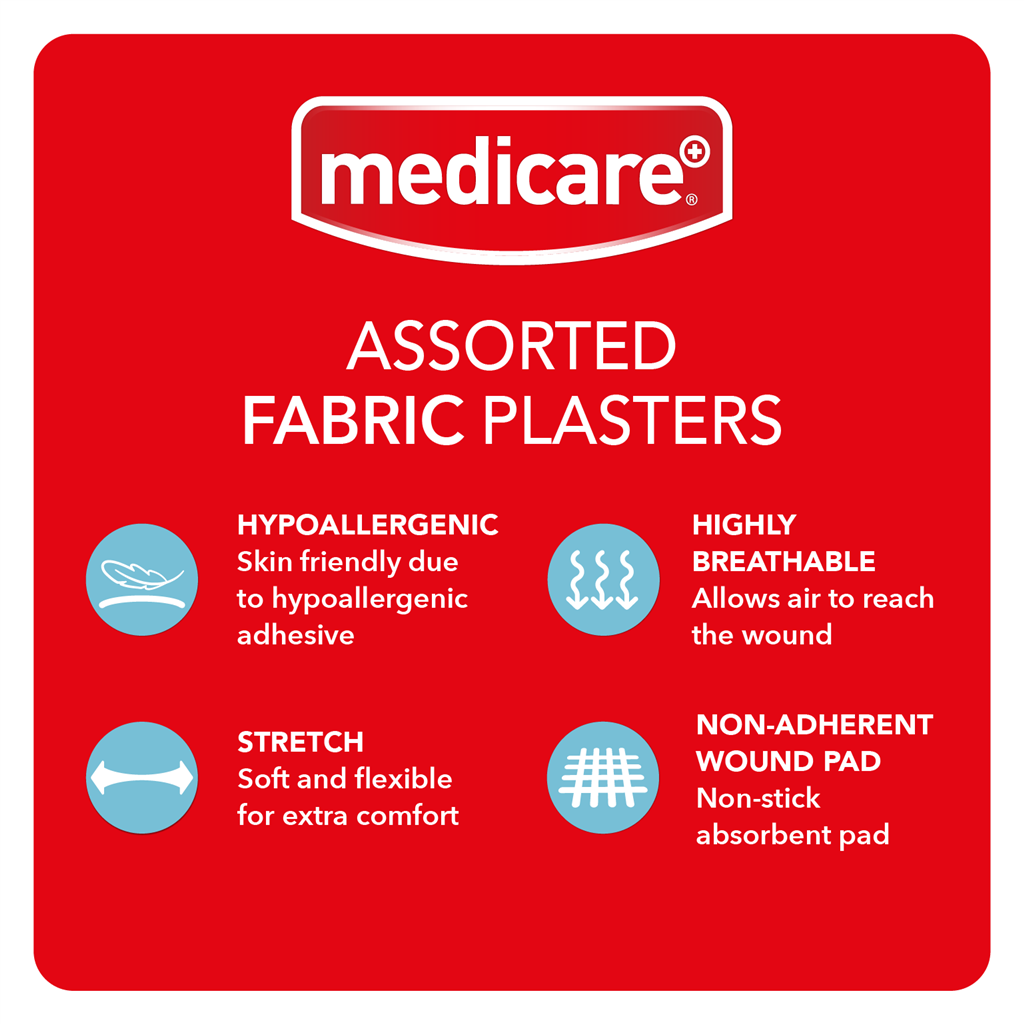 MEDICARE FABRIC ASSORTED PLASTERS 30'S (DISPLAY OF 10)