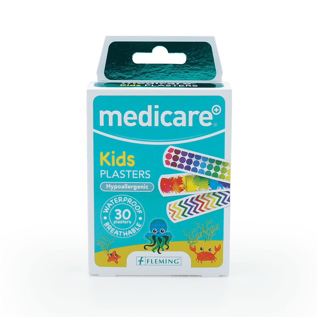 MEDICARE WATERPROOF KIDS PLASTERS 30'S (BRIGHT) (DISPLAY OF 10)