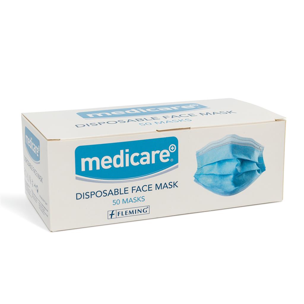 MEDICARE PPE DISPOSABLE 3PLY FACE MASK PK 50