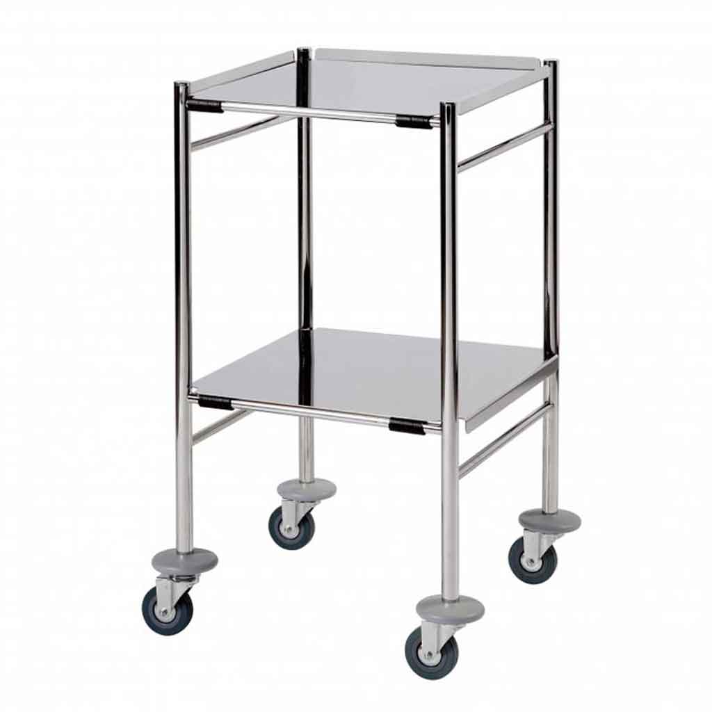 SUNFLOWER SURGICAL TROLLEY - 2 REMOVEABLE REVERSIBLE FOLDED STAINLESS STEEL SHELVES