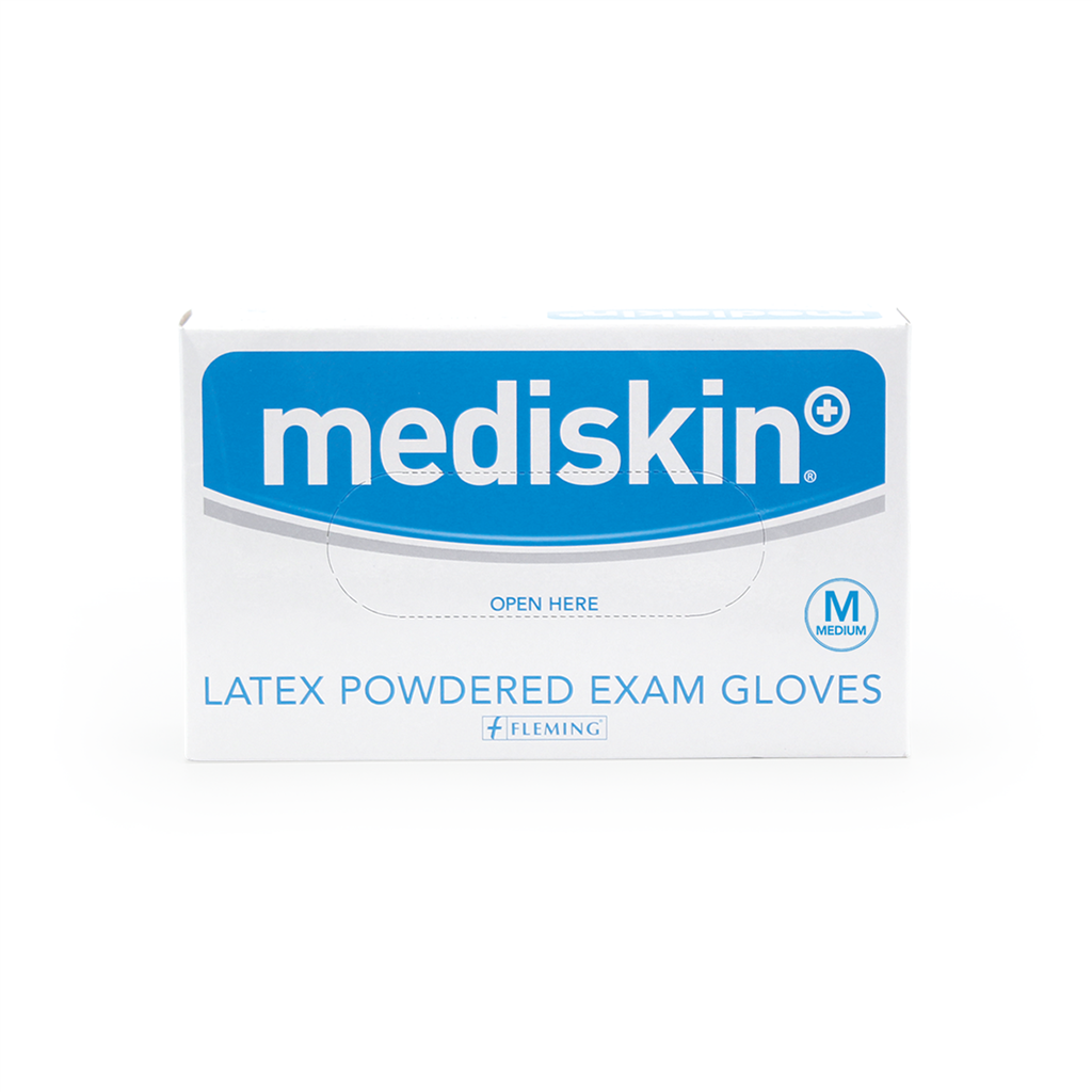 MEDISKIN LATEX GLOVES LIGHTLY POWDERED MEDIUM (100's)