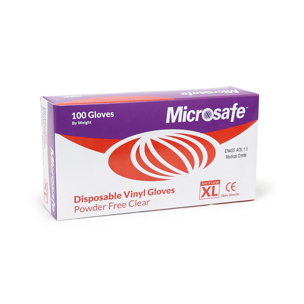 MICROSAFE POWDERFREE CLEAR VINYL GLOVES 100's (XL)