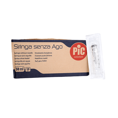 PIC SYRINGE 50ML LUER LOCK W/OUT NEEDLE (BX 50)