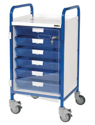 SUNFLOWER VISTA 50 WHITE CLINICAL TROLLEY - 6 CLEAR TRAYS & DOOR