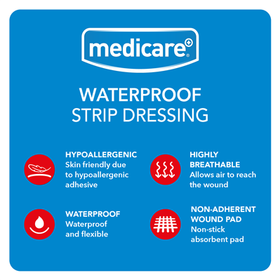 MEDICARE WATERPROOF STRIP 6CM X 10CM (DISPLAY OF 10)