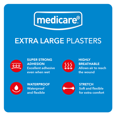 MEDICARE EXTRA LARGE WATERPROOF PLASTERS 30'S (DISPLAY OF 10)