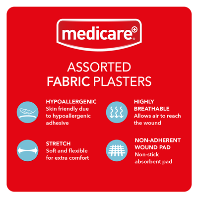 MEDICARE FABRIC ASSORTED PLASTERS 30'S (DISPLAY OF 10)