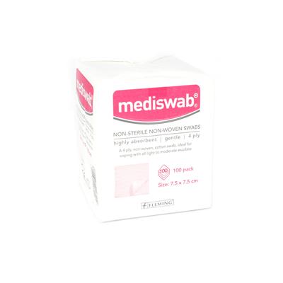 MEDISWAB NON-STERILE NON-WOVEN SWABS 7.5 x 7.5CM 100'S