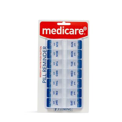 MEDICARE PUSH BUTTON 2 SLOT WEEKLY PILL BOX