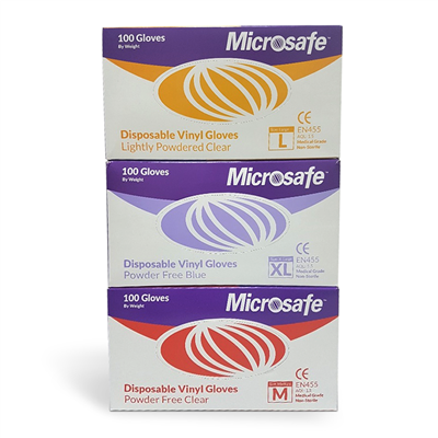 MICROSAFE POWDERFREE CLEAR VINYL GLOVES 100's (MD)